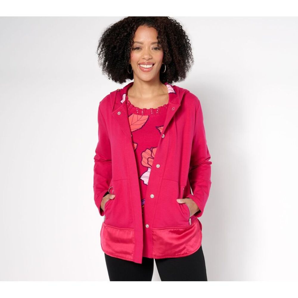 Liberare Women's Jacket Sz L French Terry Satin Hooded Pink A675798